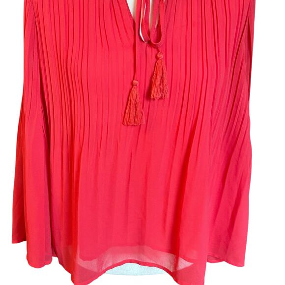 Miss Me Red Pleated Tassel Tie Blouse Size M Boho Festival Top Flowy Sheer - Picture 5 of 11